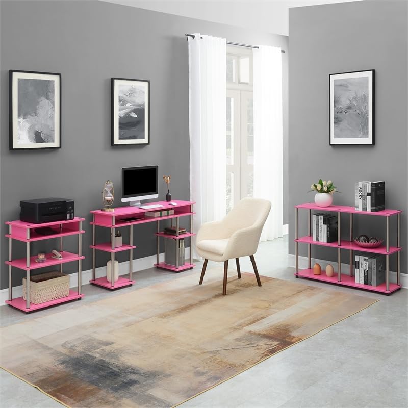 Shelves Finish Wood No-Tools Table in Console with Pink