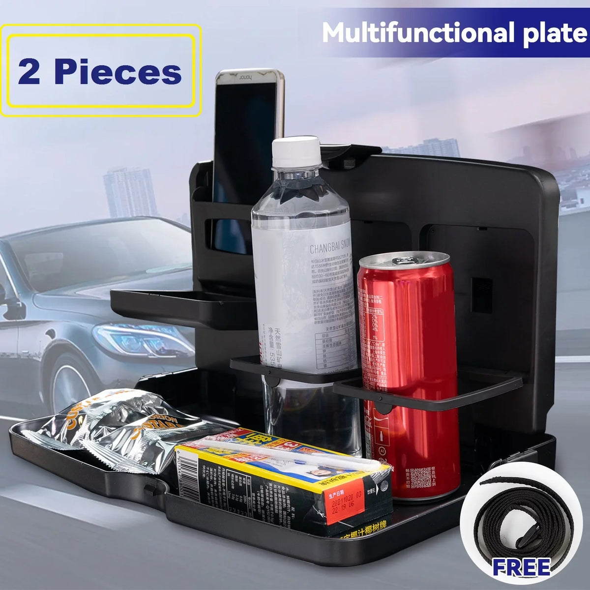 Back Seat 2x Yiyasu Table Food Travel Rear Folding Car Seat Tray Drink Holder Dining Desk