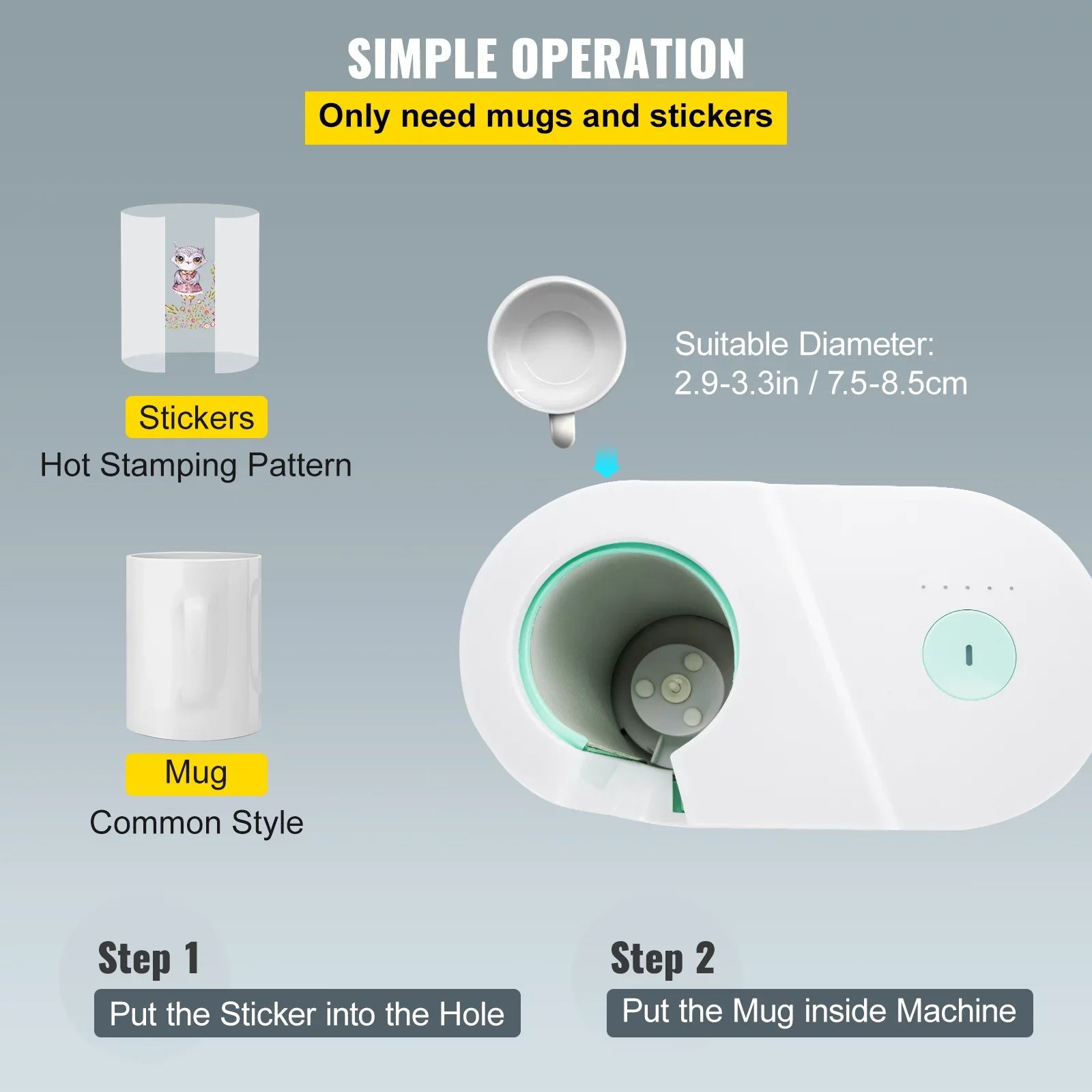 with 11-15oz, VEVOR Press Sublimation DIY Mug Heat Coffee Mug Press Press Portable Easy Transfer Machine Automatic Mug Family Pro Machine, Presser Friends Gi as Button, Presents Cup Printing One-touch