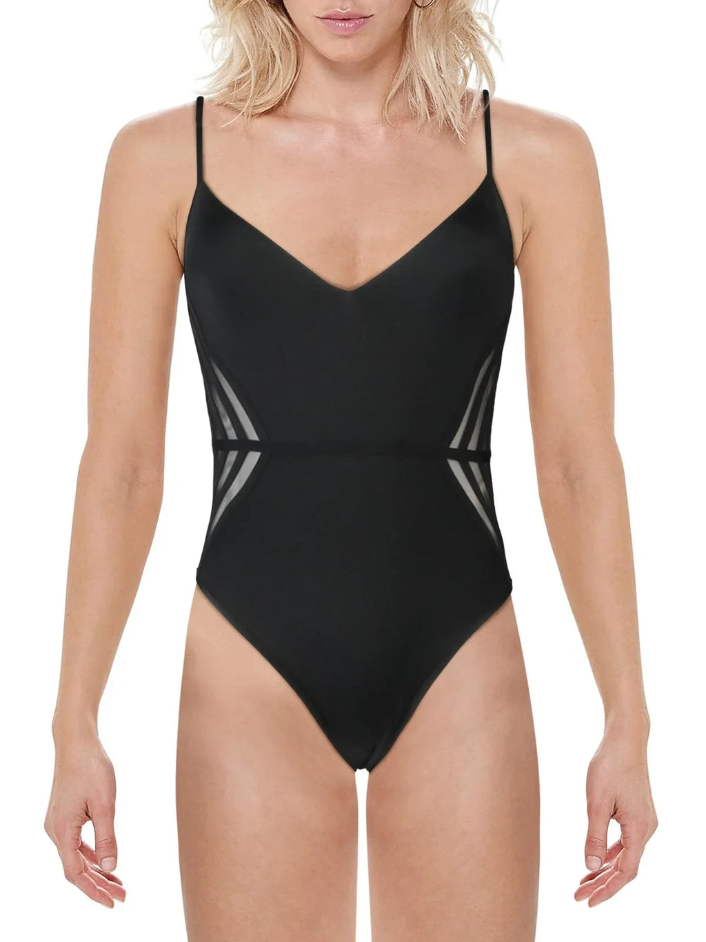 Stripe V-Neck BCBG One-Piece Mio Azria Mesh Women's Seamed Swimsuit Max