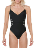 Stripe V-Neck BCBG One-Piece Mio Azria Mesh Women's Seamed Swimsuit Max