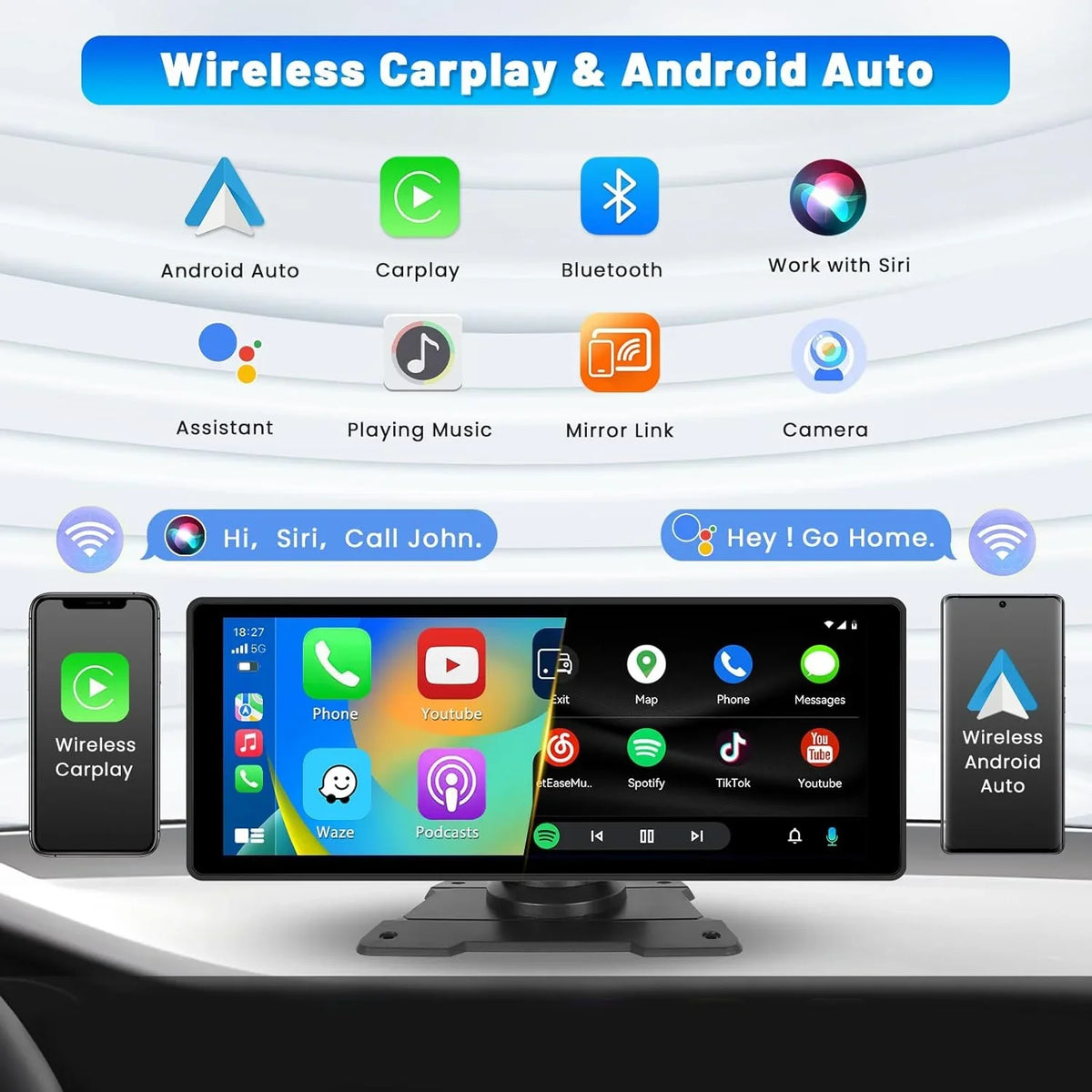 Wireless Stereo Portable 10.26" Screen Android FM Suv Car Bluetooth Vehicles, Camera Radio with AUX Auto 7-32V Mirror 64G Van Carplay Car Card&Backup Podofo for Pickup Link Touch