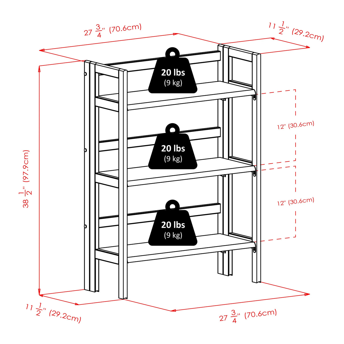 Terry Walnut Foldable Finish 3-Tier Wood Stackable, Shelf, Winsome