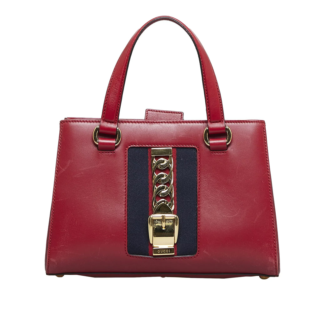 Authenticated Unisex Gucci Satchel Calf Sylvie Leather Pre-Owned Red (Good)
