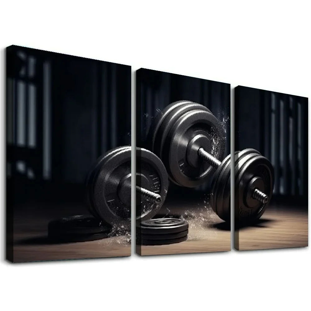 Dumbbell YIKUMA Art Home Decor Fitness Home 12x16x3pcs Wall Canvas Motivational Gym 12''x16''X3 Decor Poster Decor Poster Poster Wall Workout Fitness Aesthetic Paintings Room Panels Living