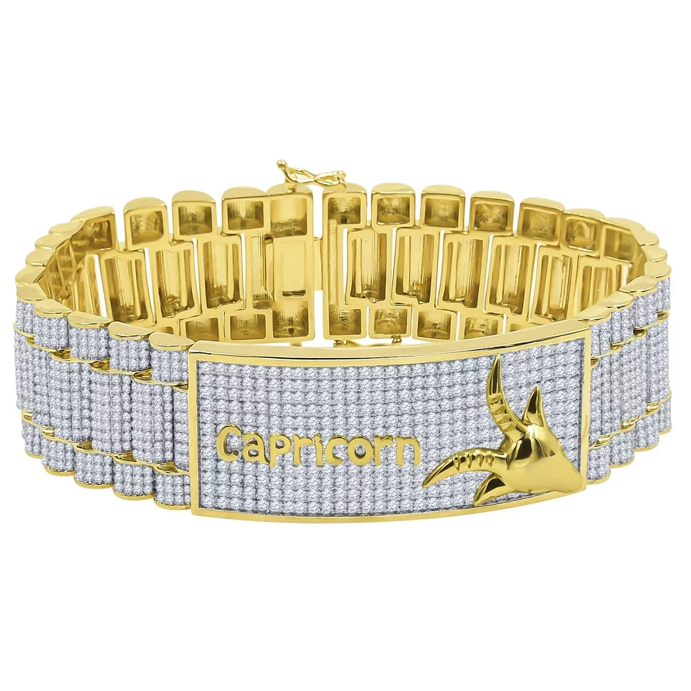 Horoscope Horse Zodiac Tone Mens Bracelet Capricorn Gold Astrology 14K 8.5'' Simulated Sign Diamond Yellow