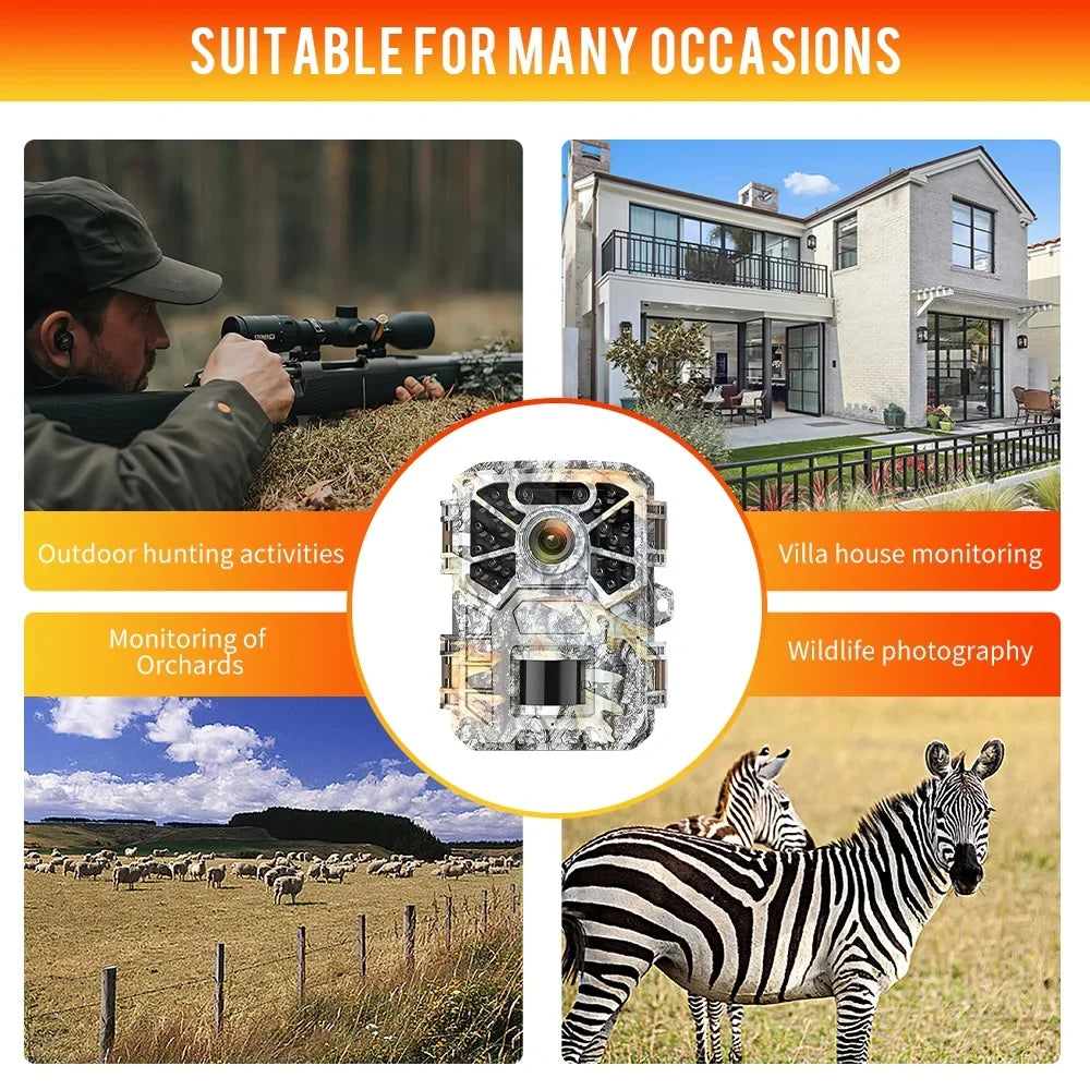 Hunting Wide Game with with Wildlife 30MP Lens Monitoring, 120° 2k Camera, Trail Waterproof Farm Infrared Monitor Angle Camera Surveillance, Night Trail Vision
