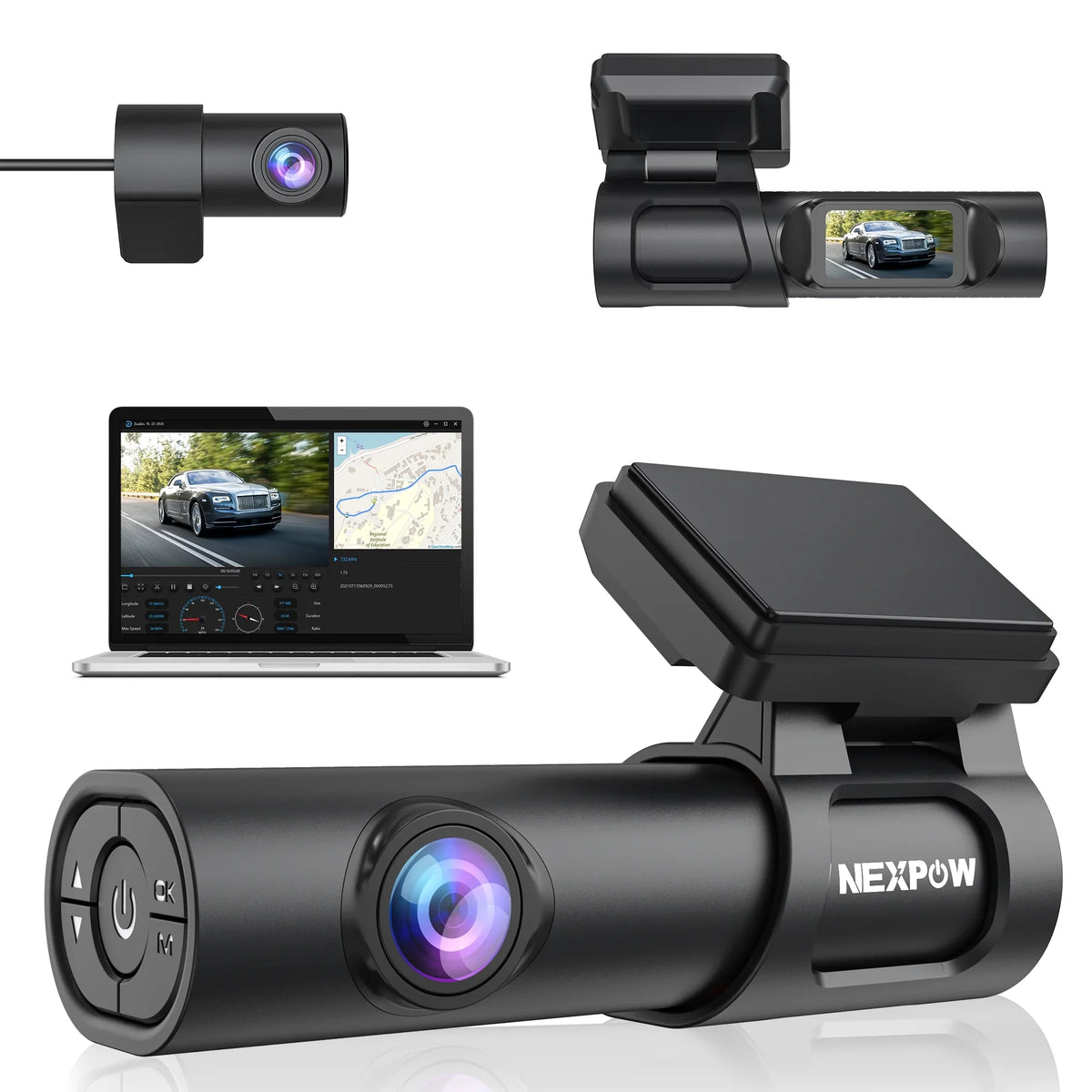 Dash Rear NEXPOW Wide Support Capacitor, GPS, Screen, 4K 1.47" 24H Car Parking WDR, IPS Angle, Vision, Super with Dash Camera Night Mode, Max Cam, with Cam 128GB Built-in 170° Front and