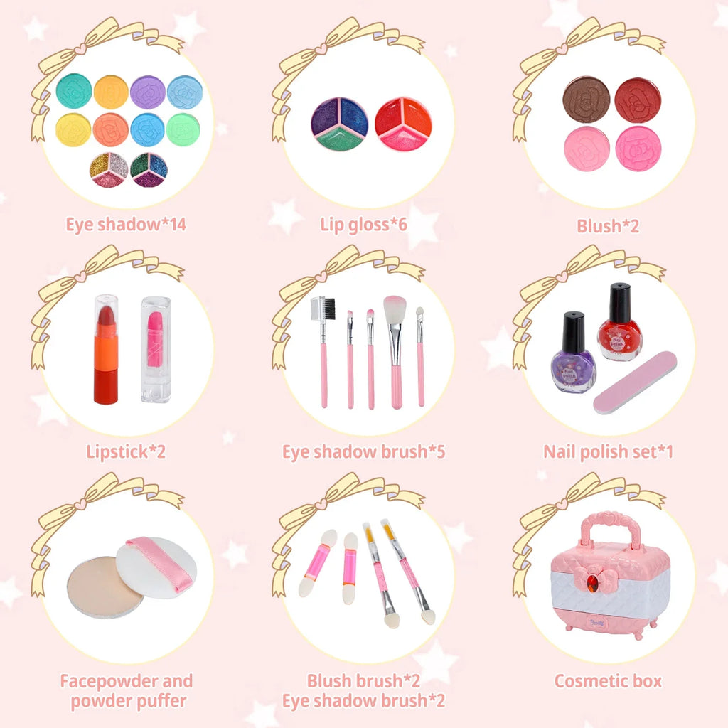 Old Toddler Pcs Girl Christmas 3-12 Kit Frozen Kids Washable Toys for for & Girl Safe Kids Gift Set Set, Real & Little 42 Makeup Year Non-Toxic Birthday Makeup Cosmetic, Girl Makeup (Pink)