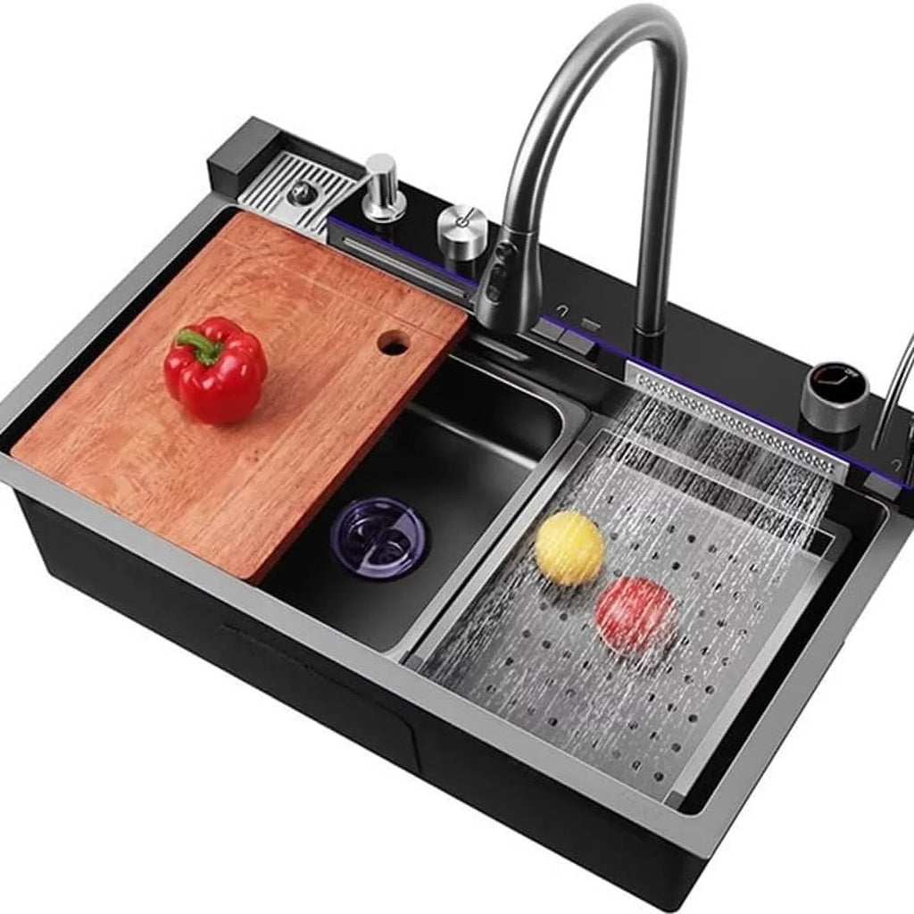 Rain Nano Set Sink Black Flying with Pull-Out 29.5 INCH SinkIntegrated Household Tap Waterfall Sink