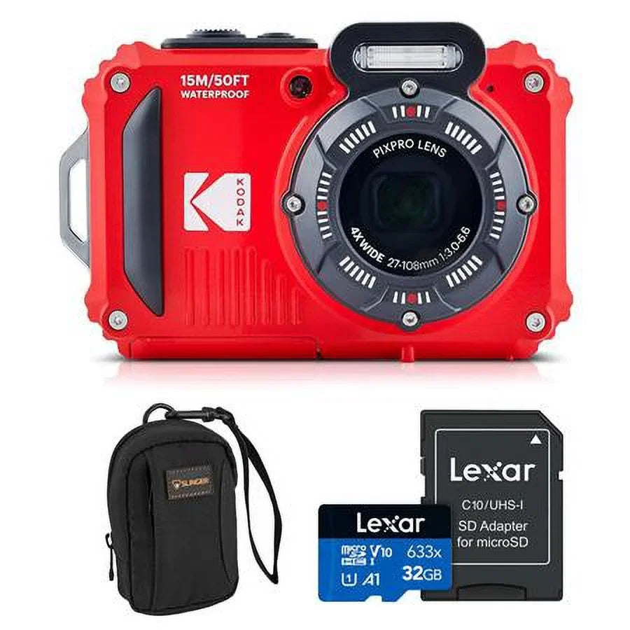 Camera Rugged Bag Waterproof Card Memory Camera, 16MP 32GB Full and Bundle WPZ2 HD PIXPRO Red, with Digital