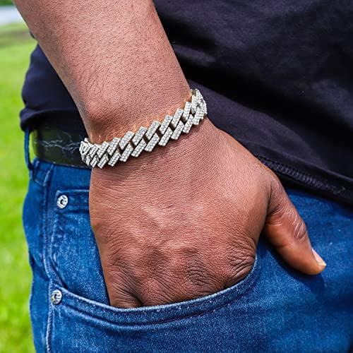Be Cross - Out Iced Charles Tennis SLV ST10327AR Matching - Raymond Blinged (24") Set ZZ Cuban The Mens Shiny & Bracelet Out Dial w/Diamond Necklace 3pc Set Luxury Quartz Choose Lit Wristwatch