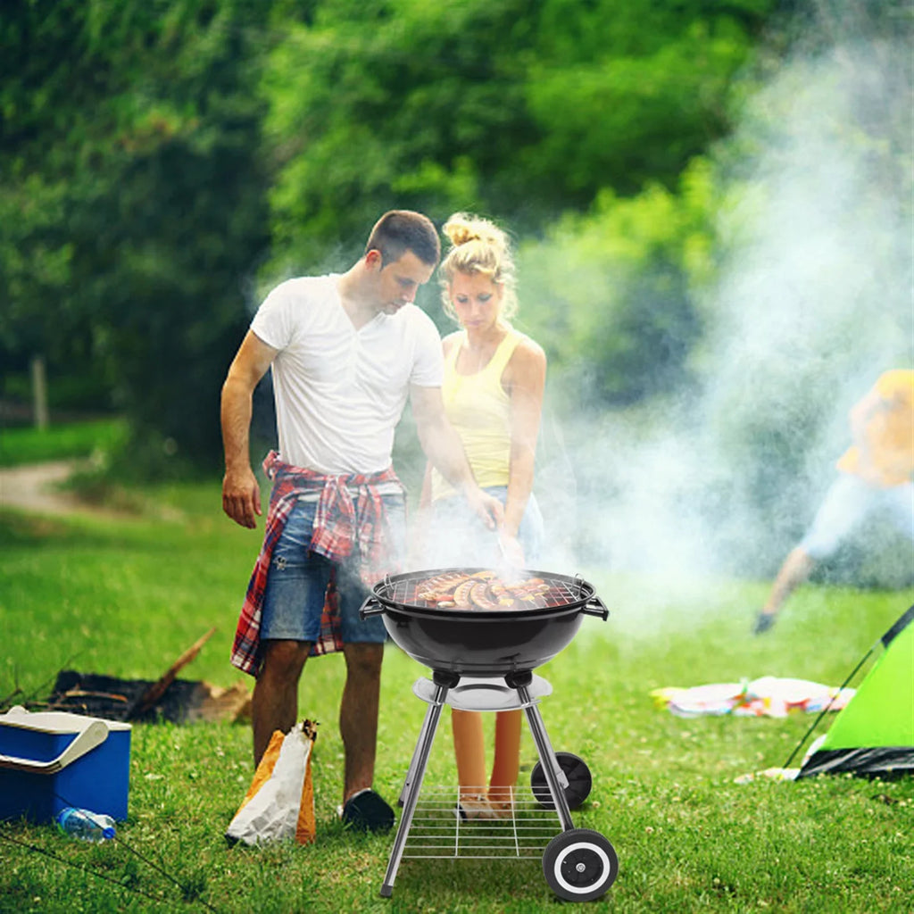 Storage Cooking Grill Camping Grill Grill Grate Wheels, Steel inch Outdoor 18 with Charcoal BBQ w/ on Area,