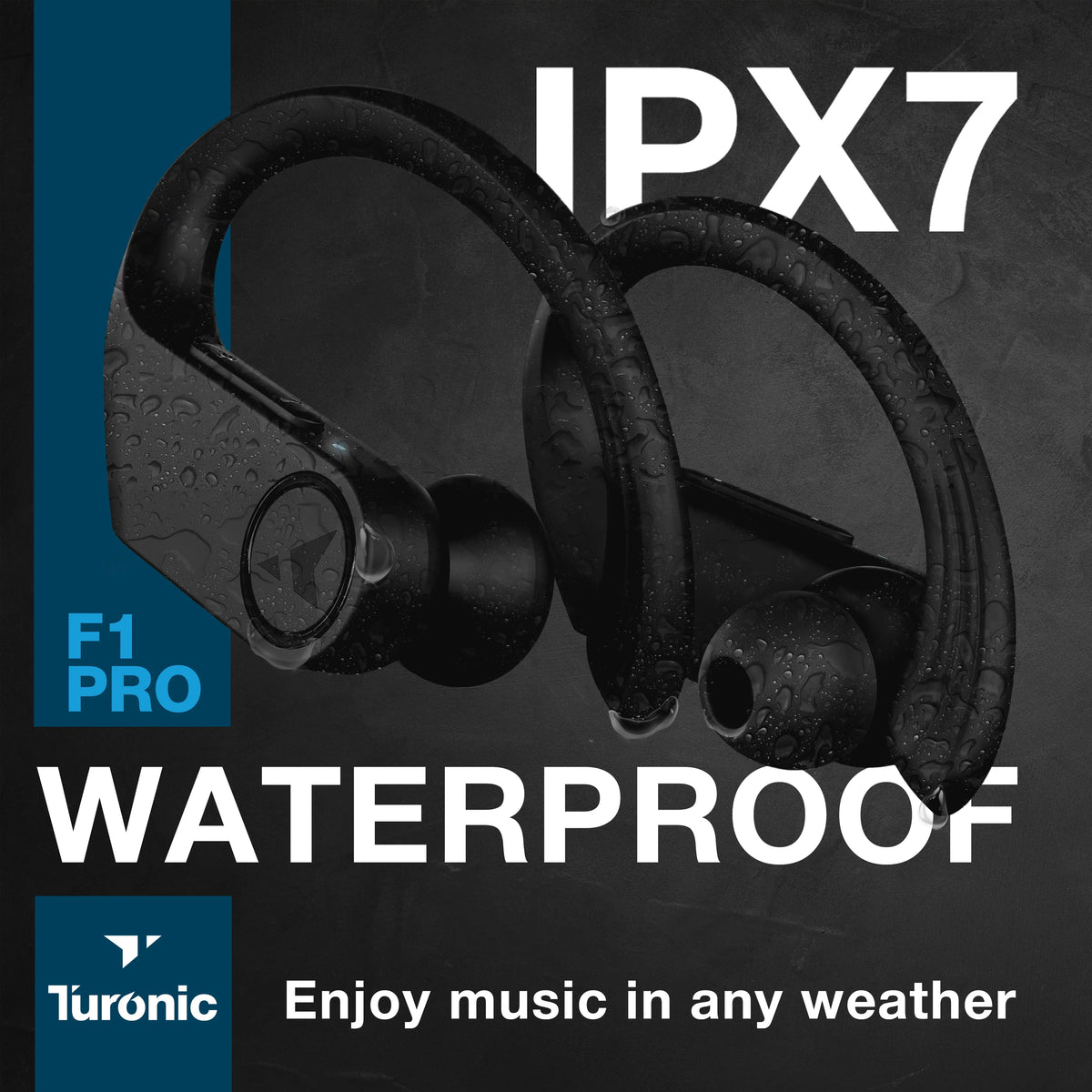 Earhook Running, Wireless - - Black w/Microphone with Sport Mic, Earbuds 45H Pro - Gym, Playtime, F1 True Charging Waterproof Turonic Bluetooth case, - Earphones Headphones Wireless Workout for IPX7