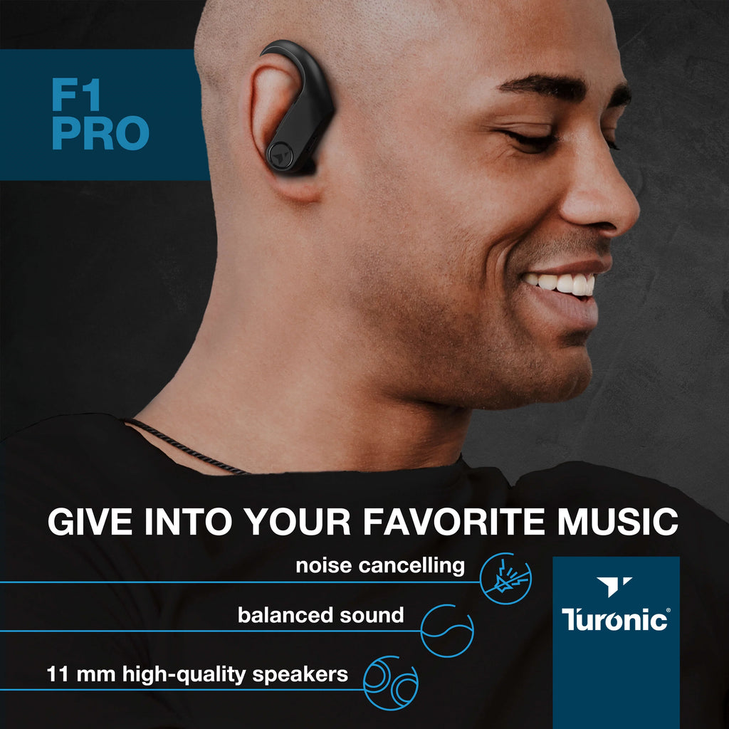 Earhook Running, Wireless - - Black w/Microphone with Sport Mic, Earbuds 45H Pro - Gym, Playtime, F1 True Charging Waterproof Turonic Bluetooth case, - Earphones Headphones Wireless Workout for IPX7