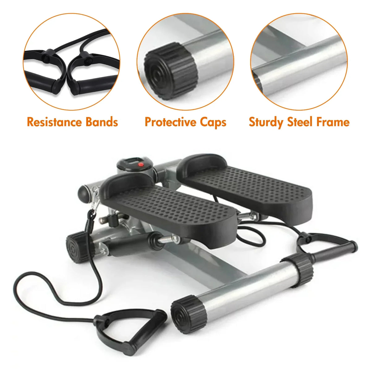 Exercise, Cardio Stepper with Stride Stepper Height Resistance Mini Stepper Equipment Gray for Bands, Stair Adjustable