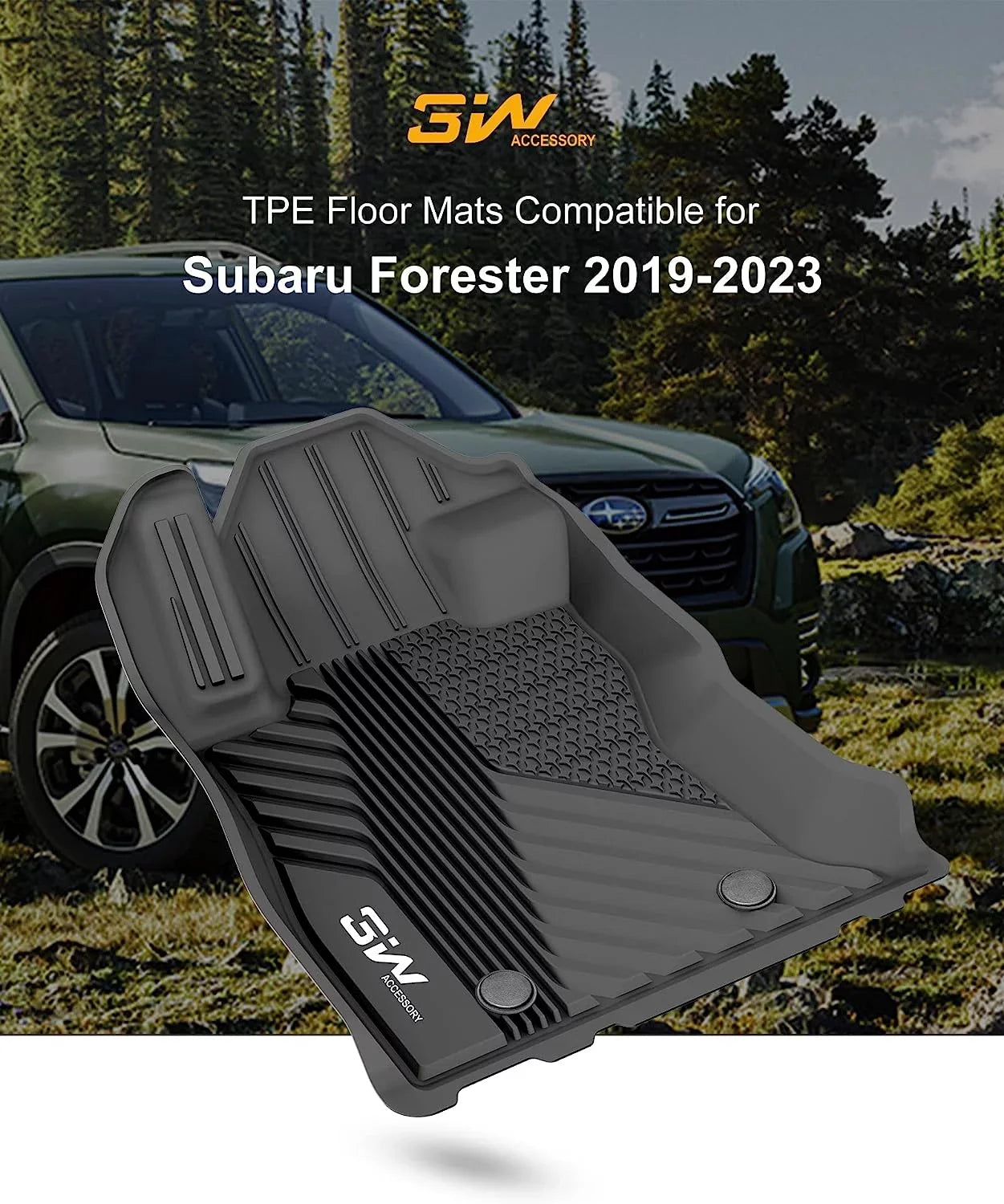 TPE Include & Front Floor Row Black for Floor Weather 1st All Forester Protection Liners Floor Full 2nd and 3W 2019-2023 Automotive Set Subaru Mats Mats TPE Rear, Custom