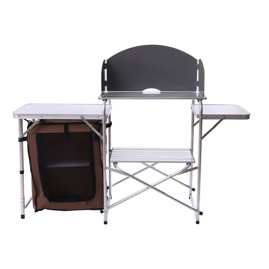 Barbecue Camping Folding Table Portable Rack+Brown Fabric Station Cover