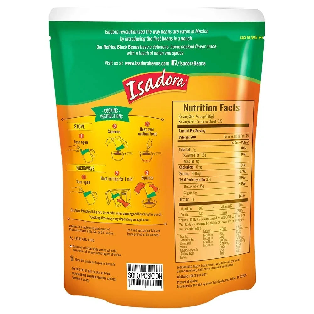 Isadora 6 15.2oz Beans, Beans Pack) Pouch (Black Refried