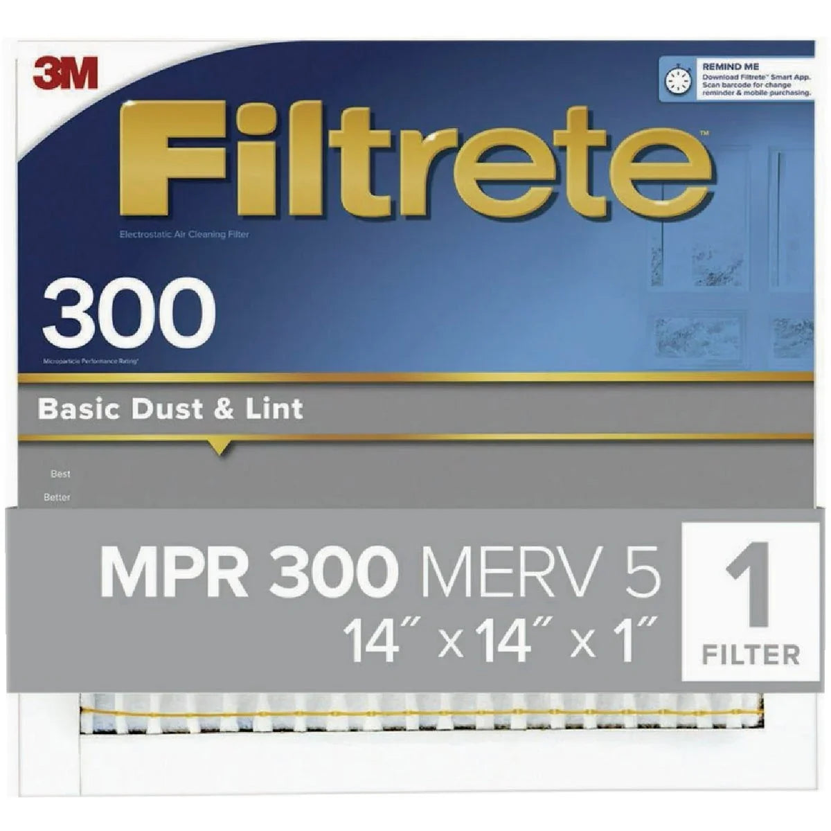 PK, Filtrete MPR Lint 14 14 Basic x 300 1 In. & 4 Furnace Filter In. In. Dust x