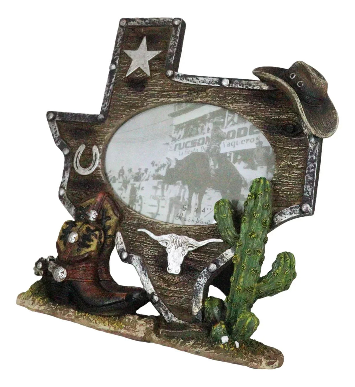 Rustic Cactus 4"X6" Map State Cowboy Picture Frame Texas Boot Western Longhorn