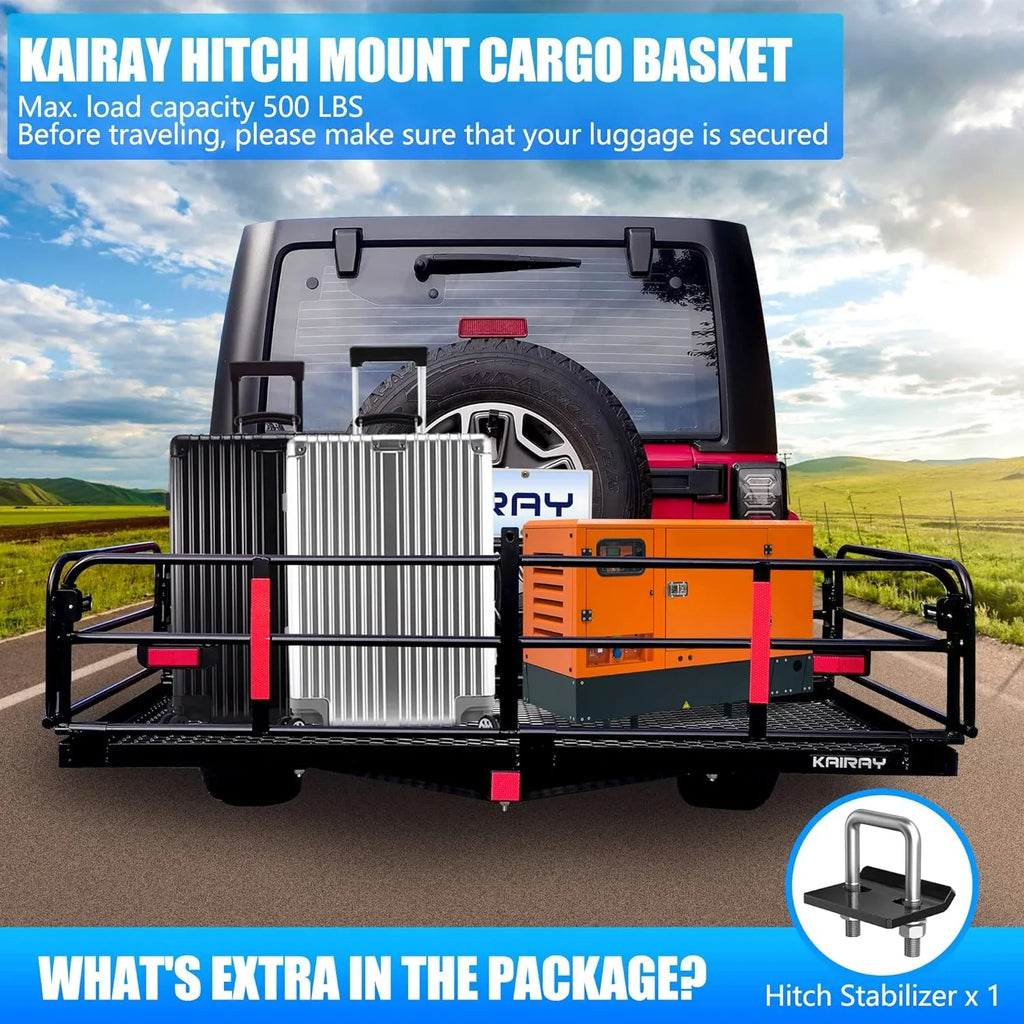 Carrier Rack 2" Fits Basket Cargo Rear x Duty Lbs 60" Receiver x for SUV Folding Traveling Luggage Car Heavy Cargo Camping 14.4" Hitch 500 24" Mount