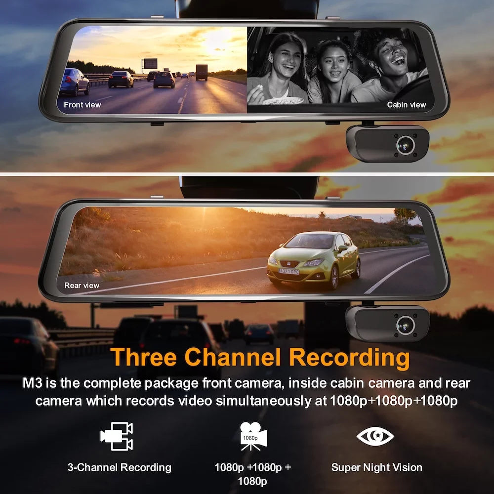 Smart 3-Channel Rexing Cam GPS with 1080p Mirror BSD Dash M3