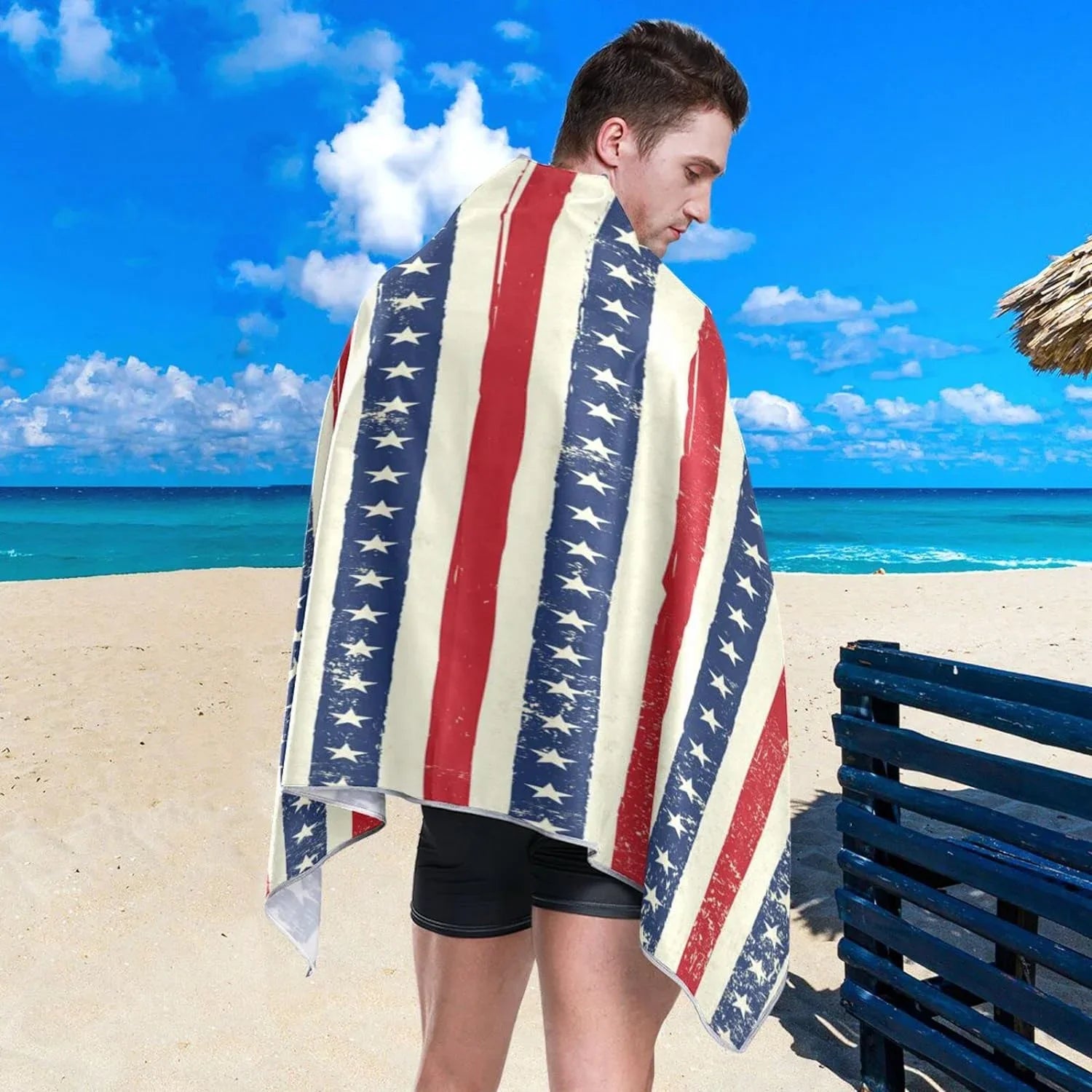 Compact Towel Towels Oversized Lightweight Swimming - American Beach Holiday（90） Super Bestwell for Travel Camping Dry Stripes - Absorbent Flag Towel Quick