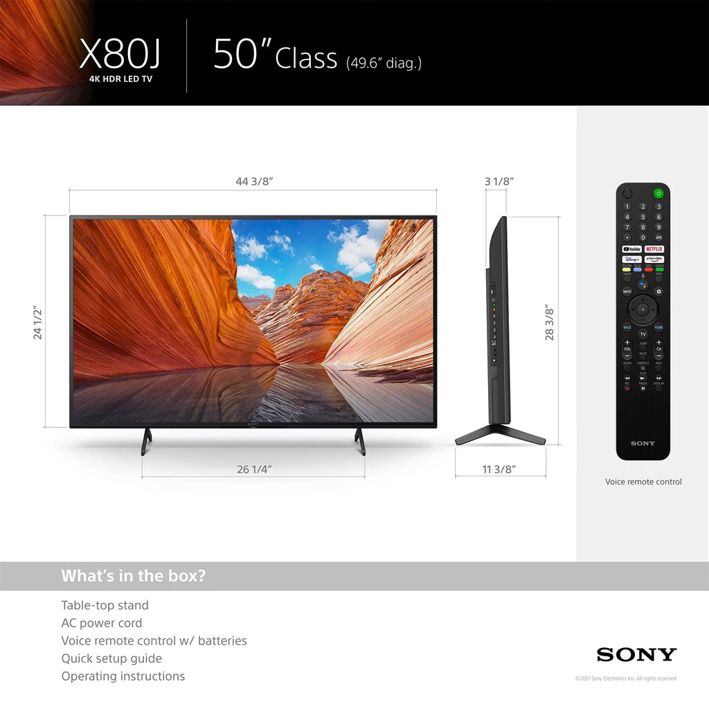 Sony HDR UHD Google (2160p) TV Restored 50" Series LED X80J Smart (Refurbished) 4K Class KD50X80J