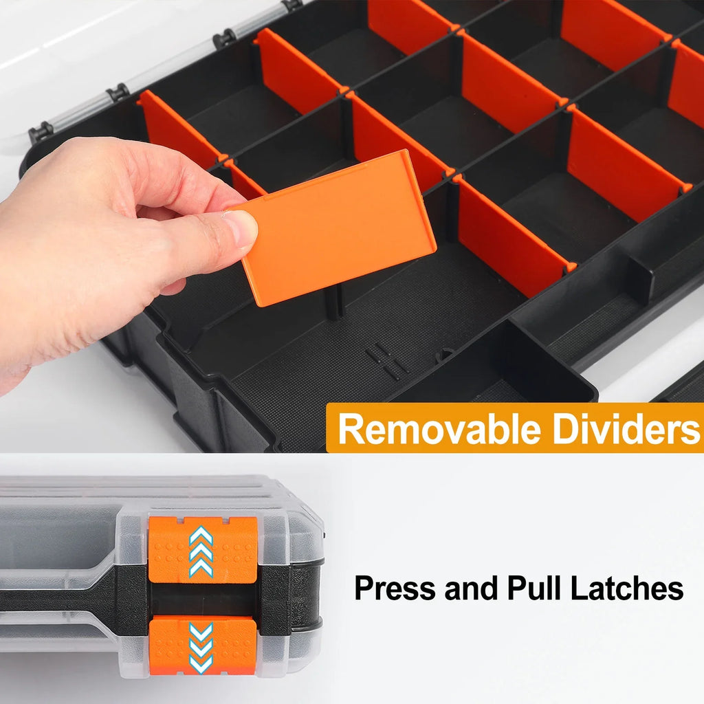 Box Dividers with Double Tool 30-Compartment 12.6"x10.6"x3.1" Hardware Side Organizer Removable 2pcs Storage Uxcell