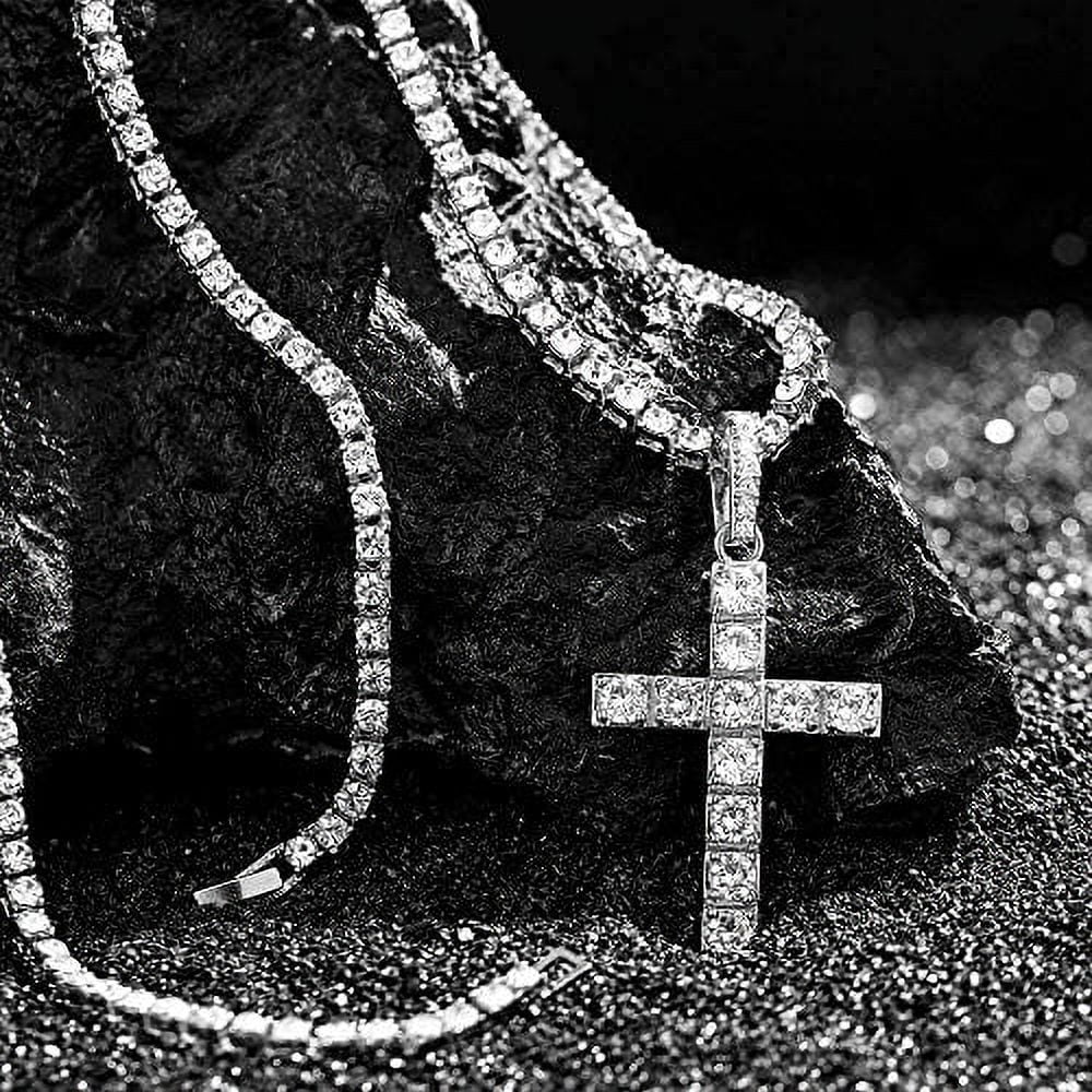 Be Cross - Out Iced Charles Tennis SLV ST10327AR Matching - Raymond Blinged (24") Set ZZ Cuban The Mens Shiny & Bracelet Out Dial w/Diamond Necklace 3pc Set Luxury Quartz Choose Lit Wristwatch