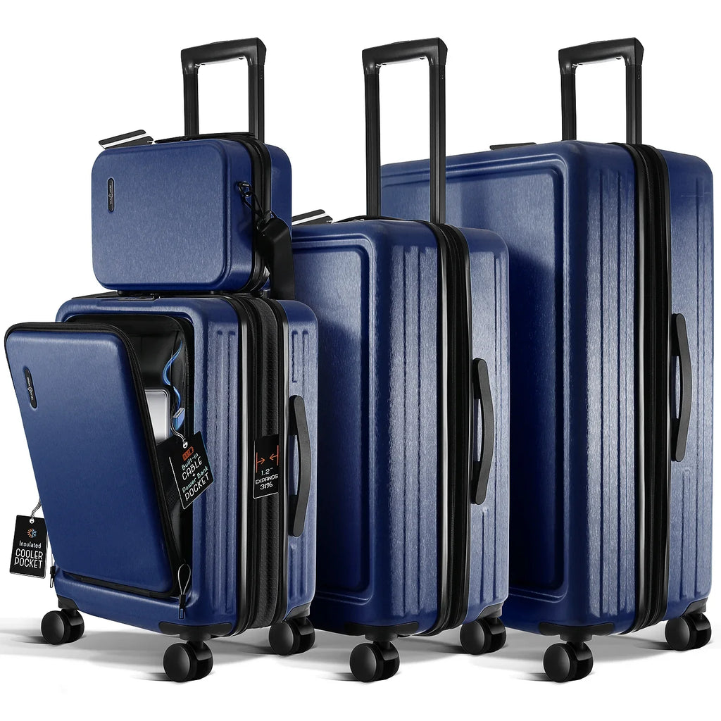 Hardshell Spinner Piece Exapandable Luggage Navy Blue Set, Suitcase 4 Luggage StorageBud Set,