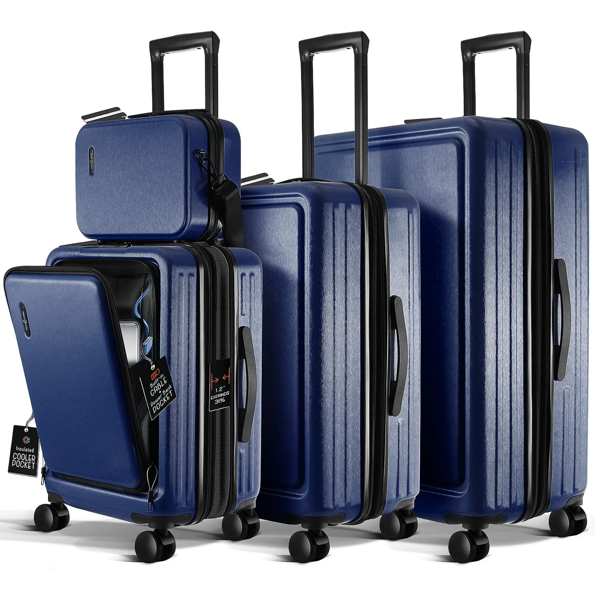 Hardshell Spinner Piece Exapandable Luggage Navy Blue Set, Suitcase 4 Luggage StorageBud Set,