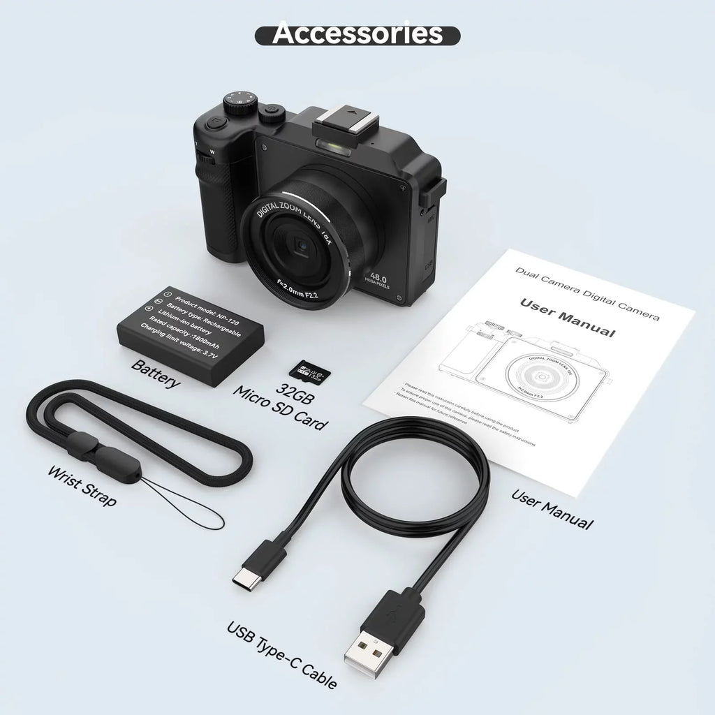 Micro Zoom,3.0-inch for Kids/Teens/Beginners(Black) Camera Video Digital OIEXI with Cameras,18X Front for and Card,Rechargeable 48MP Dual Digital Screen,32GB Rear Camera Photography,4K Battery,Camera