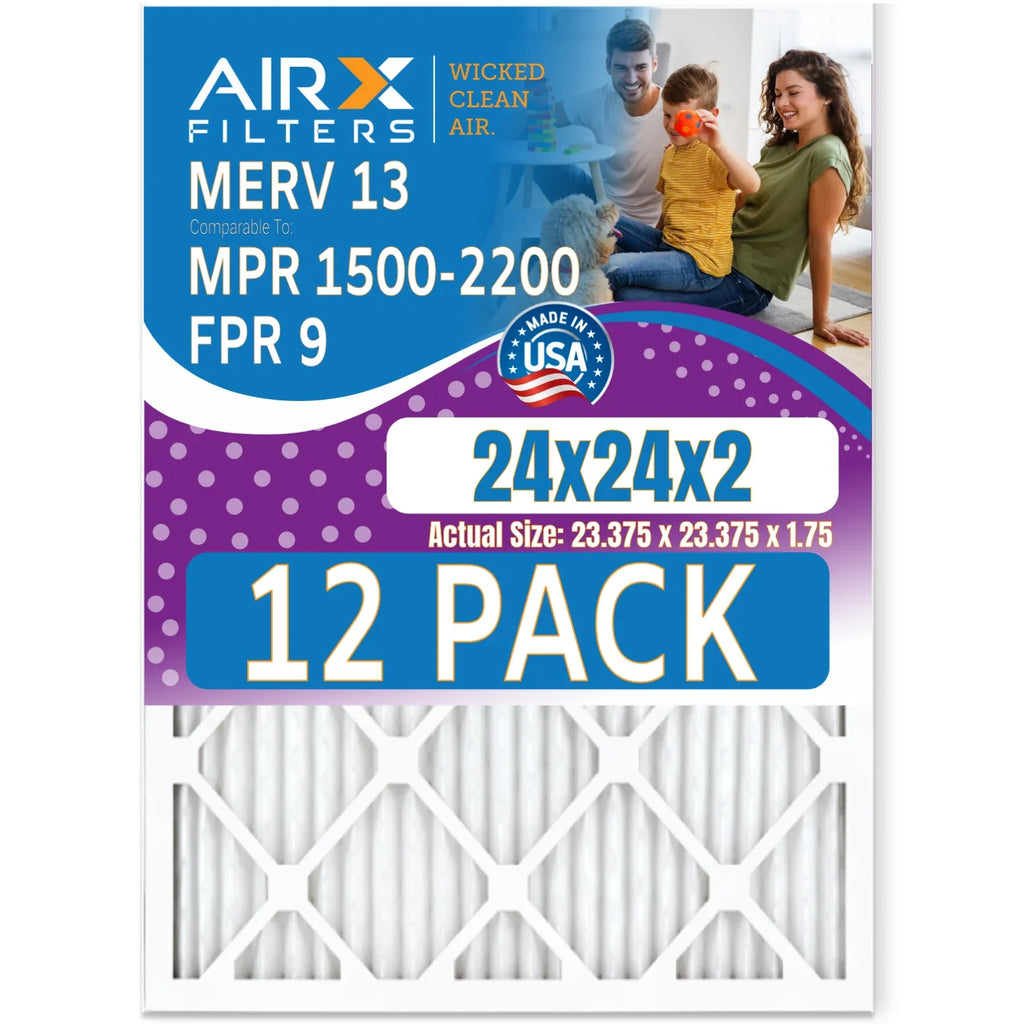 AIRX 9 24x24x2 in FILTERS Air Filter Rating, AIR. CLEAN Pack 12 of by - 1500 13 & Comparable Filters MPR 2200 - MERV to WICKED FPR Made USA Furnace
