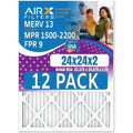 AIRX 9 24x24x2 in FILTERS Air Filter Rating, AIR. CLEAN Pack 12 of by - 1500 13 & Comparable Filters MPR 2200 - MERV to WICKED FPR Made USA Furnace