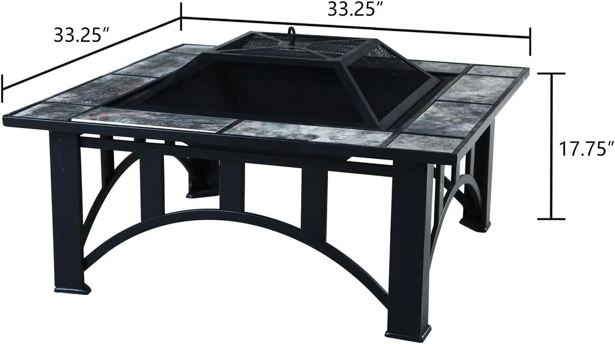 Screen Fire Tabletop and Patio Burning 35'' Tables Heating, Poker Bonfire,Camping,Outdoor Tile for Outside for Grand Wood Spark Pits Patio Square Marble with Fire