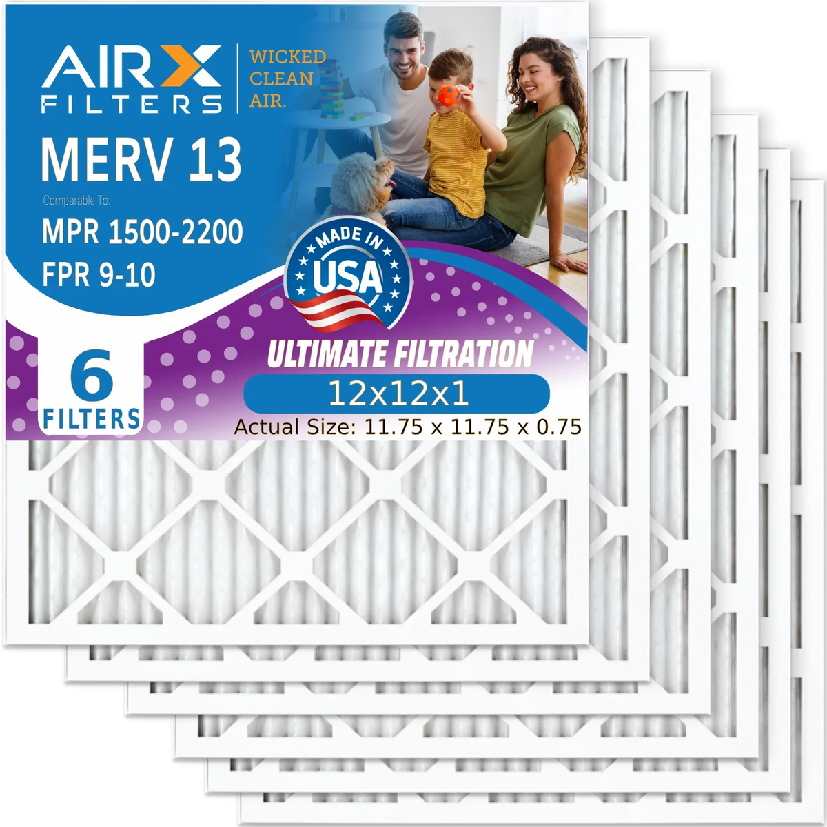 & Filter 12x12x1 AIRX Air USA AC Pack FILTERS MPR Conditioner 13 Filter to by Filters MERV Furnace Comparable HVAC 12x12x1 WICKED 6 FPR Electrostatic - CLEAN 9 Pleated Air 2200 AIR. Made Premium 1500