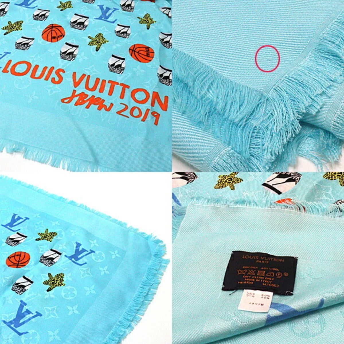 Louis Jonas Vuitton stole silk shawl JONAS WOOD 60% 40% Pre-Owned (Like New) wool Wood basketball/flower/pot monogram blue M76053