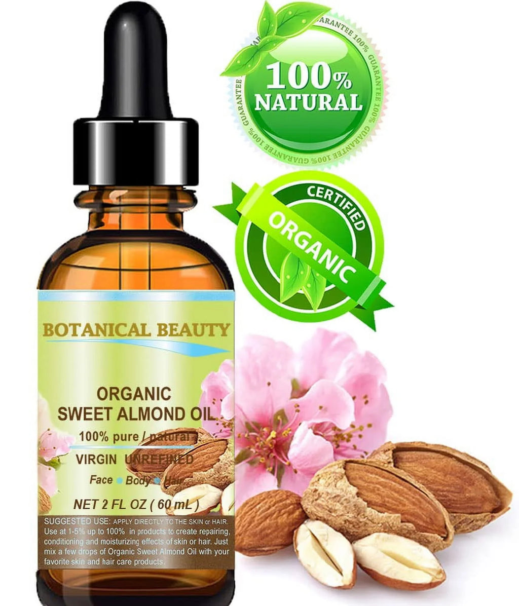 Sweet Beauty Organic Oil. 100% Botanical And Body. Carrier Pressed 2 Hair Cold Ml. Oil Almond For Pure/Virgin/Unrefined Face, Oz-60