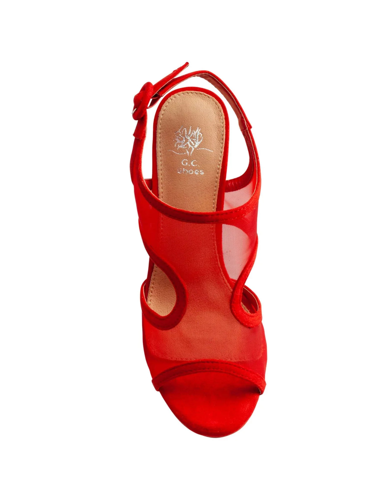 Padded Side Slingback Heel SHOES Round Mesh Buckle Adjustable Red Toe Block Claire Sandal 7.5 Womens G.C. Cutouts