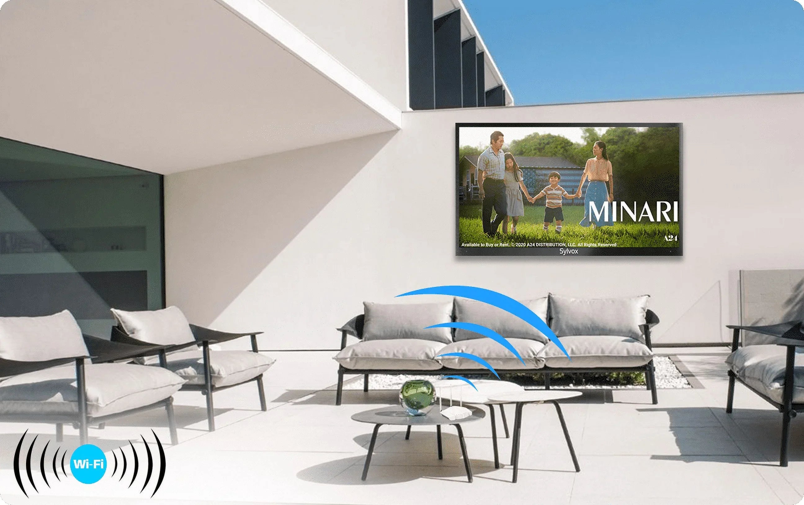 Restored Brightness, Smart Outdoor (Refurbished) TV, Bluetooth 55" Waterproof High Pool Outdoor APP, TV, SYLVOX 4K 2000nits UHD Support Series Outside Sun IP55 Full WiFi Built-in Television