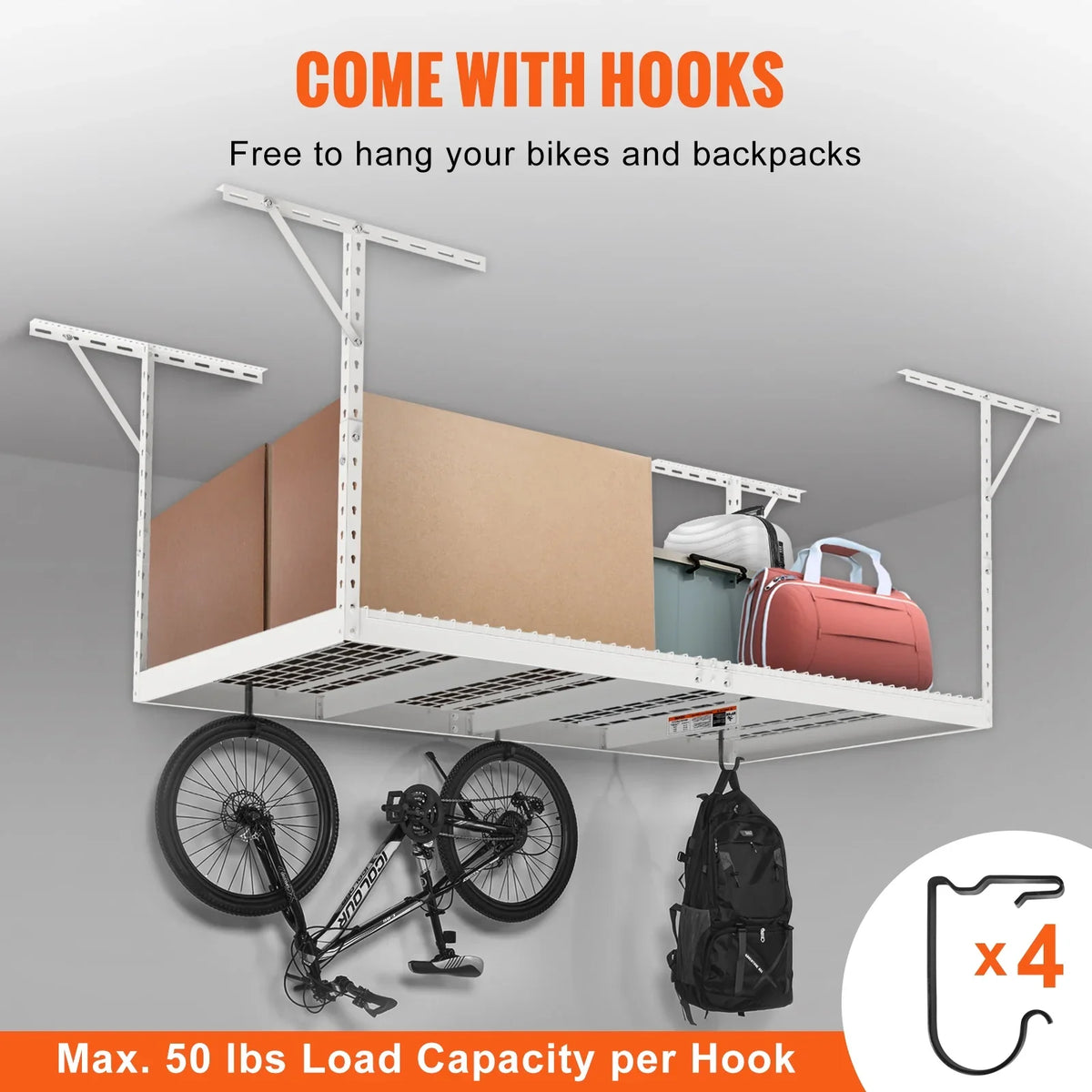 48x96" lbs White SKYSHALO Rack Overhead Adjustable Rack 600 Garage Storage Ceiling