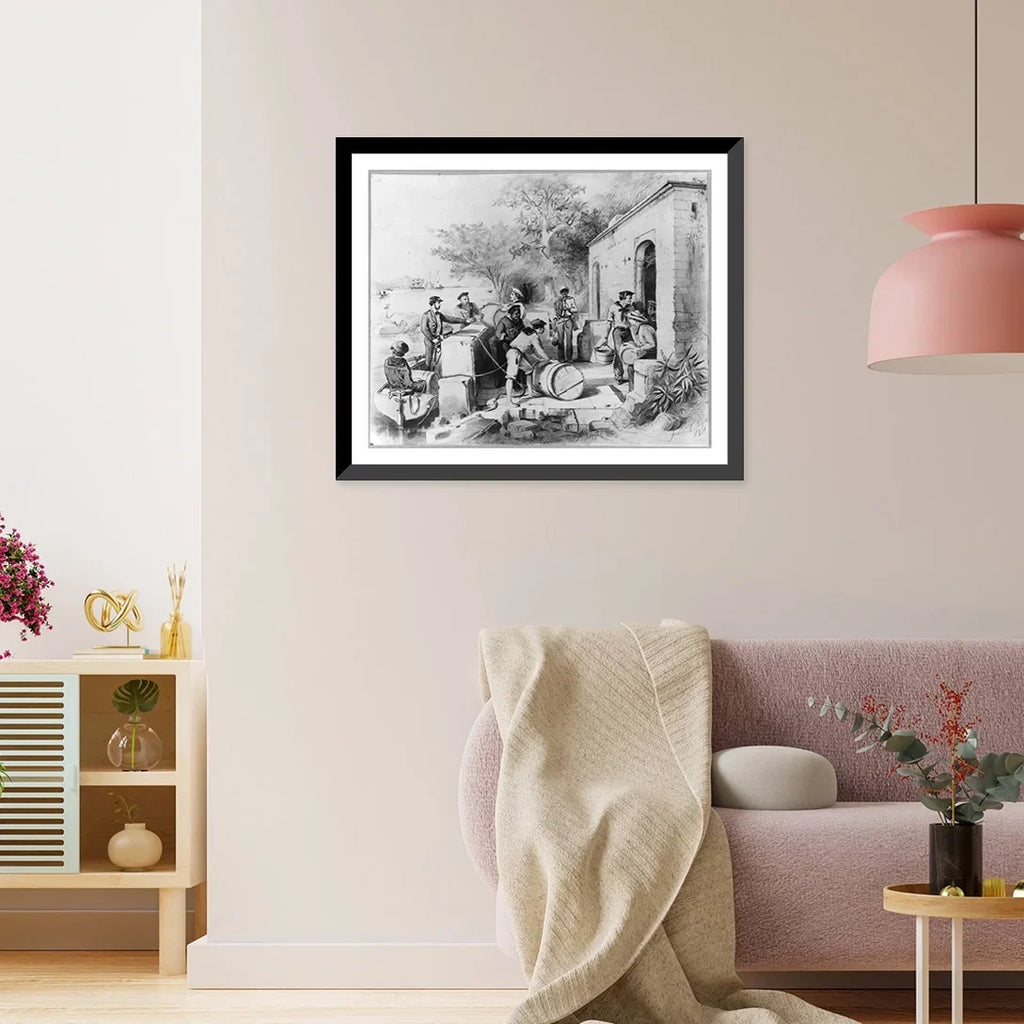 Framed 17-7/8" filling on River,. fresh the Columbus Spring Print, 1871]: with [Dominican Seamen water, Historic The Diago 21-7/8" Republic, x Ozania casks