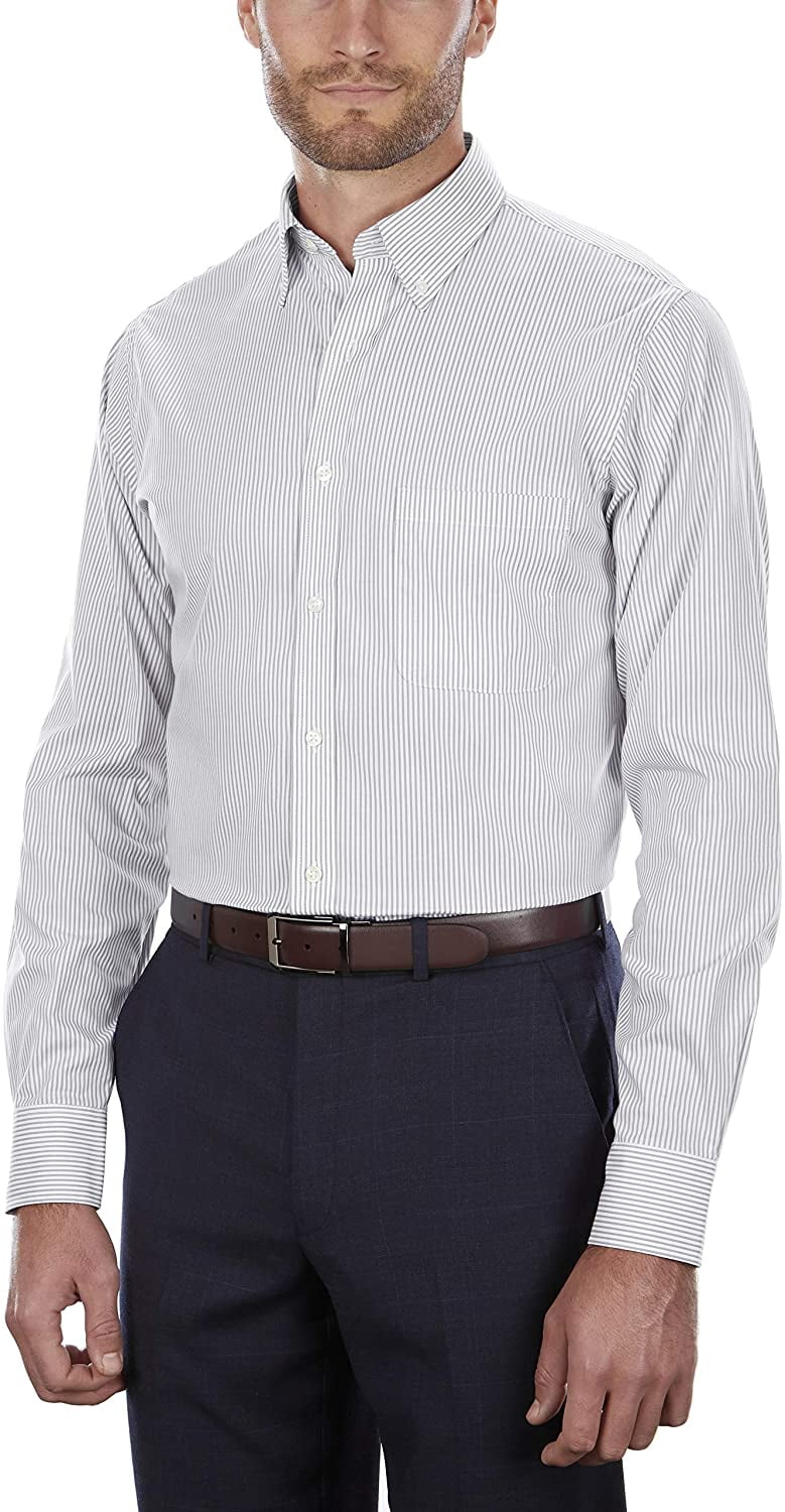 Regular Pinpoint Iced Shirt Heusen Grey 34-35 Sleeve Fit 16.5 Neck Mens Van Dress Stripe