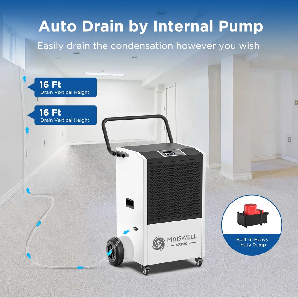 Pints with Industrial up for Auto 240 Sq Water Defrost, - Moiswell Drain - Basements, and Ft Memory Site, Pump for Spaces Damage to Hose 8,500 Dehumidifier Large Commercial Unit Ideal Starting