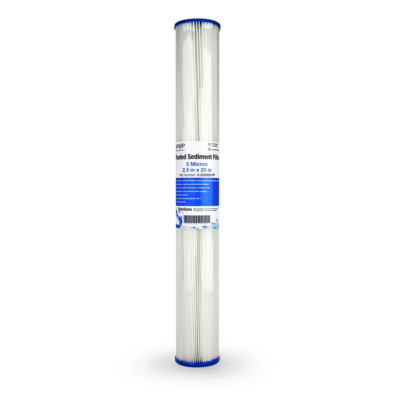 Sediment 25 Water Pack Filter Poly 5 20x2.5" Pleated micron Cartdrige