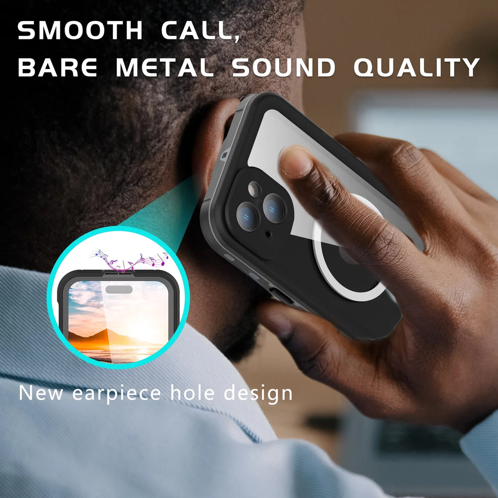 Underwater for 6.7inch,Black Waterproof Proof - Military 15 ELEHOLD for Rugged Plus Screen 15 Magnetic Plus IP68 Protector Duty iPhone Case Built-in Full-Body Drop Shockproof Case, Heavy iPhone
