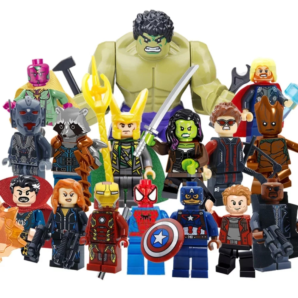 Toys Birthday Sets, Sets, Gifts Building Kids 16 Figures for Captain Collectible Iron 1.8 Gifts Hulk Blocks Action Kits America Man Party Minifigures Boys Christmas Building Pcs inch Superhero