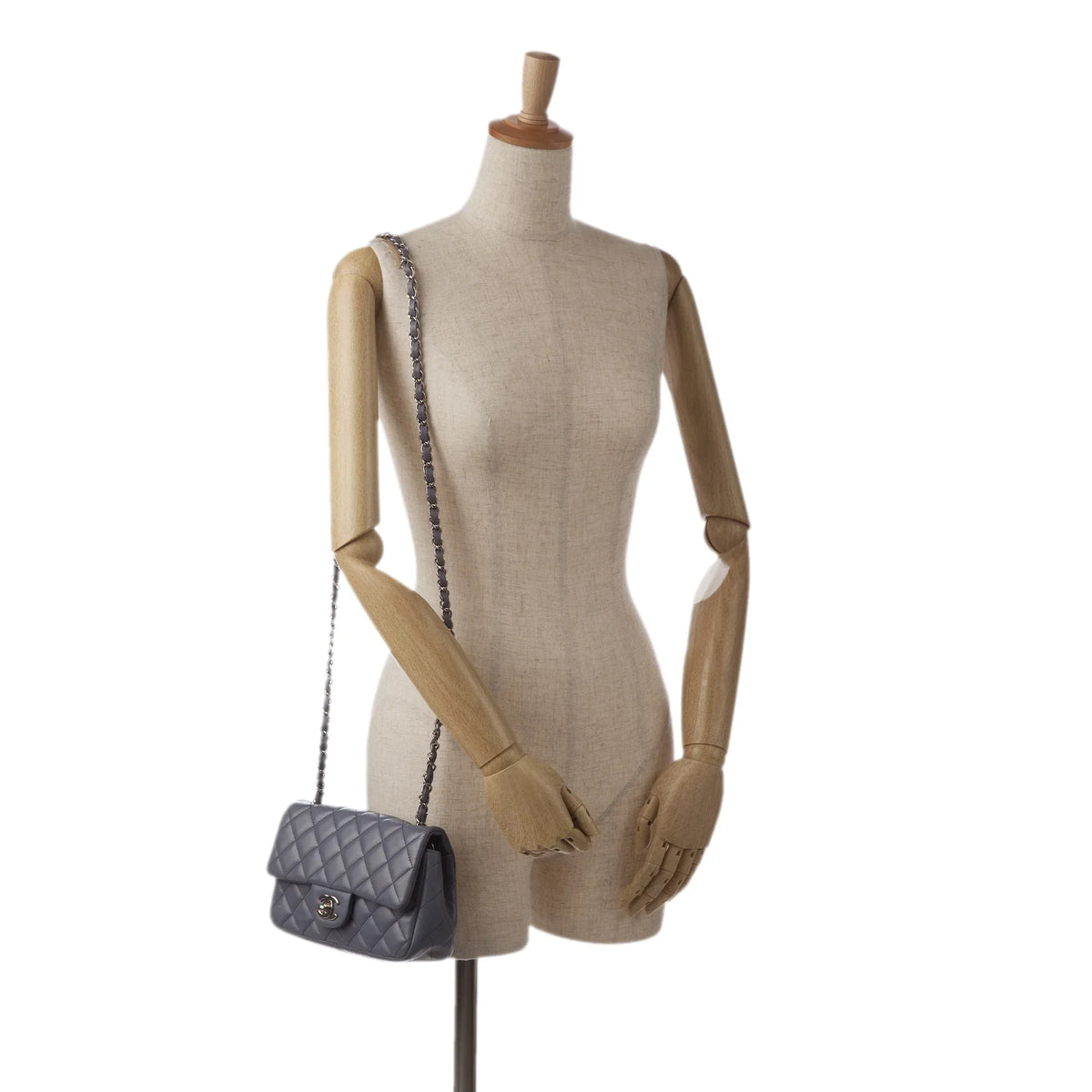 Classic Chanel Mini Flap Leather Lambskin Pre-Owned Authenticated (Fair) Single Bag Unisex Crossbody Rectangular Gray